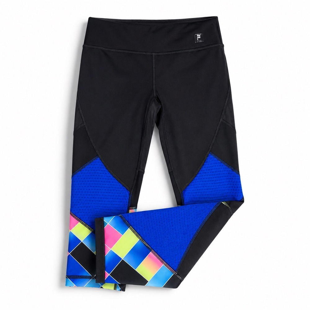 FILA Sport Women's S Black Blue Geometric Capri Leggings Workout Athletic